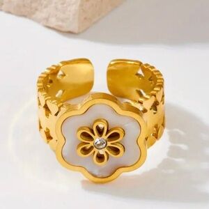 Exquisite White Flower Hollow Adjustable Cuff  Ring